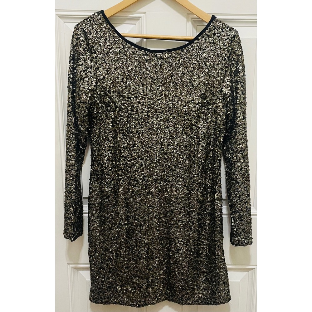 Abercrombie & Fitch Sequin Dress Party‎ Cocktail Long Sleeve Gold Black M
